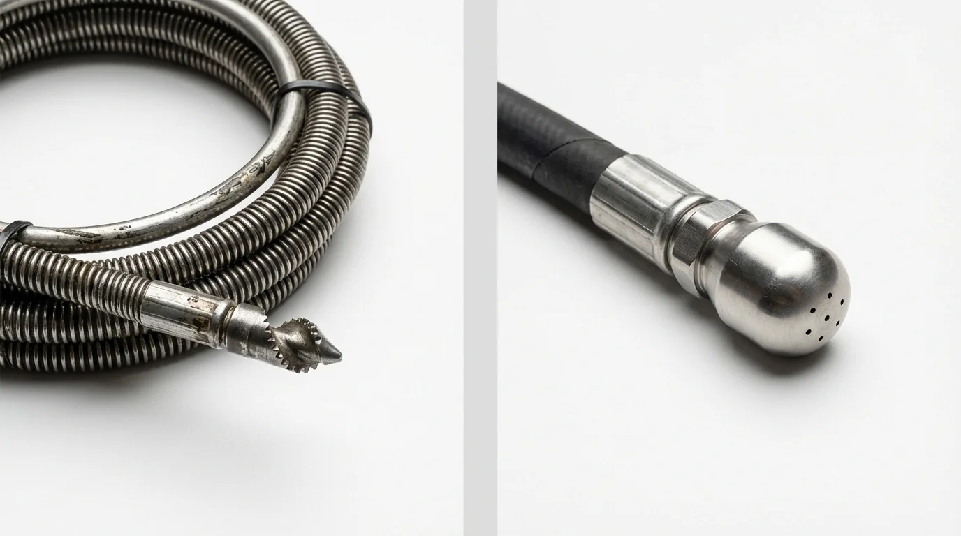 Drain snake cable and hydro jetting nozzle used for drain cleaning in Chinle, AZ