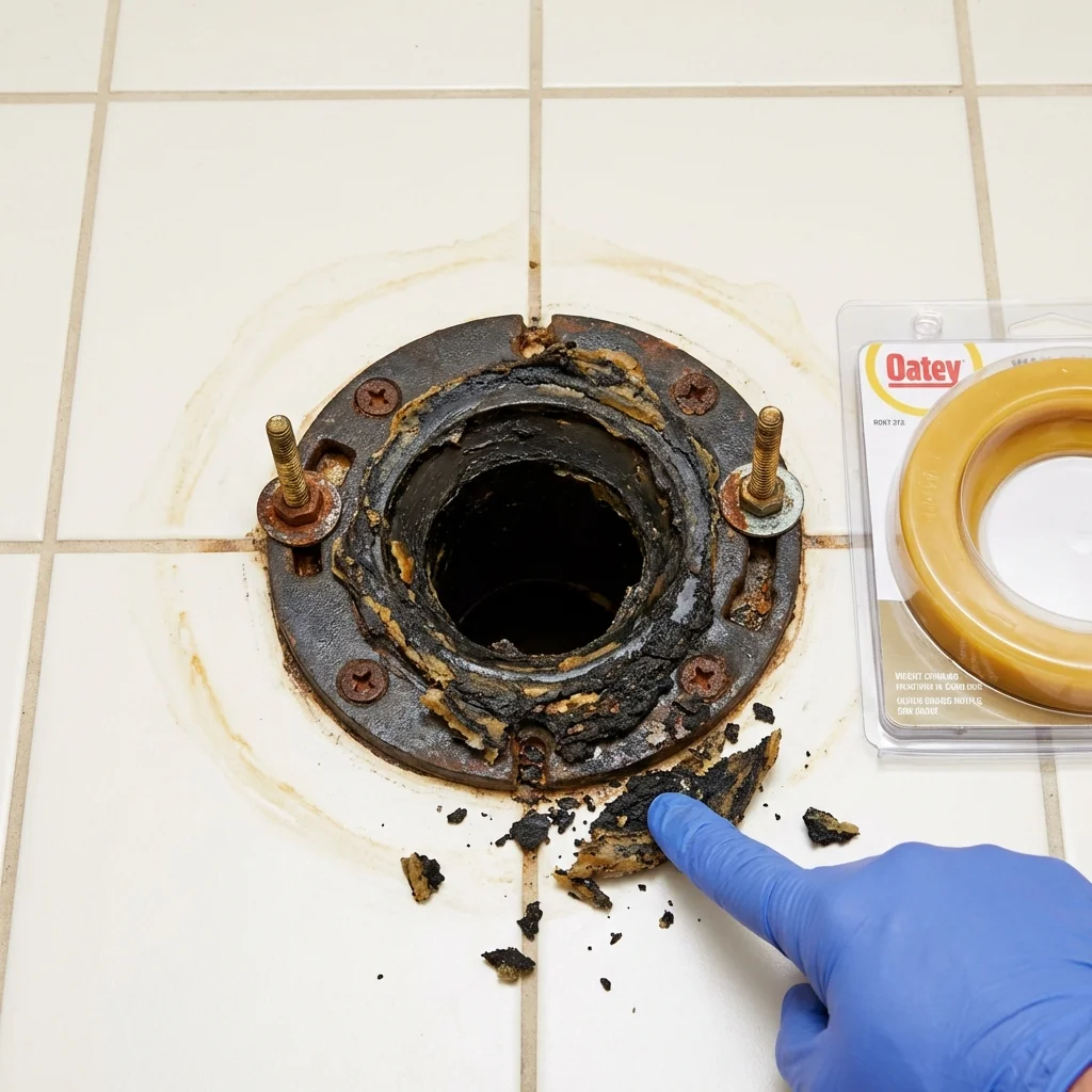 Failed wax ring showing water seepage at the base of a toilet in a Chinle, AZ home