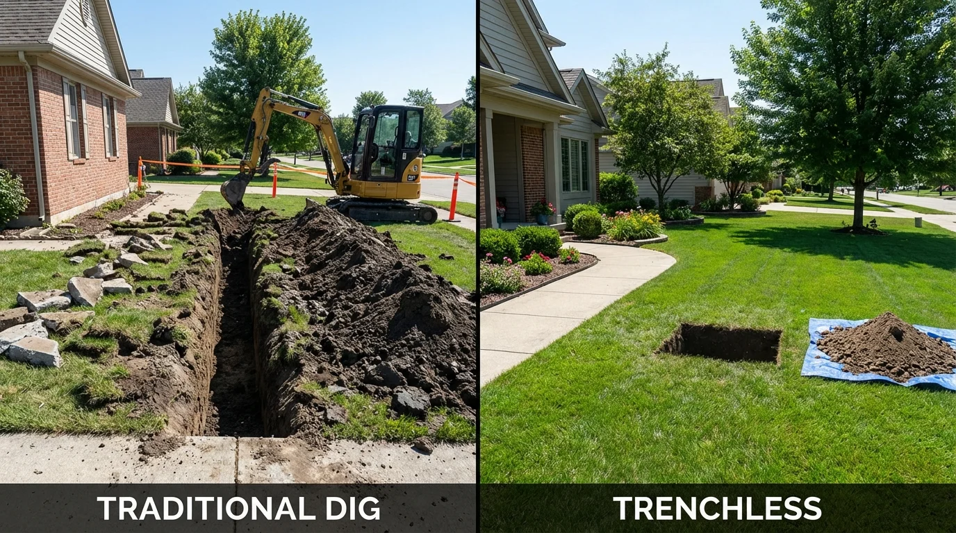 Trenchless sewer repair with minimal yard damage versus traditional excavation in Chinle, AZ